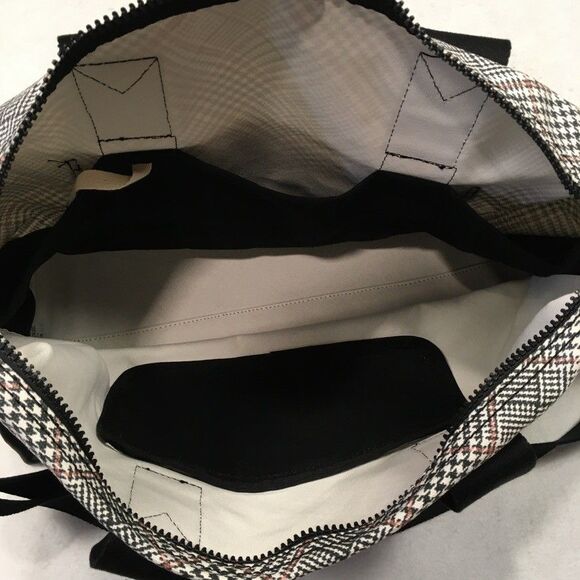 NWOT Lands End Canvas Weekender Duffle Bag Black White Pink Plaid Travel Luggage - Picture 7 of 16